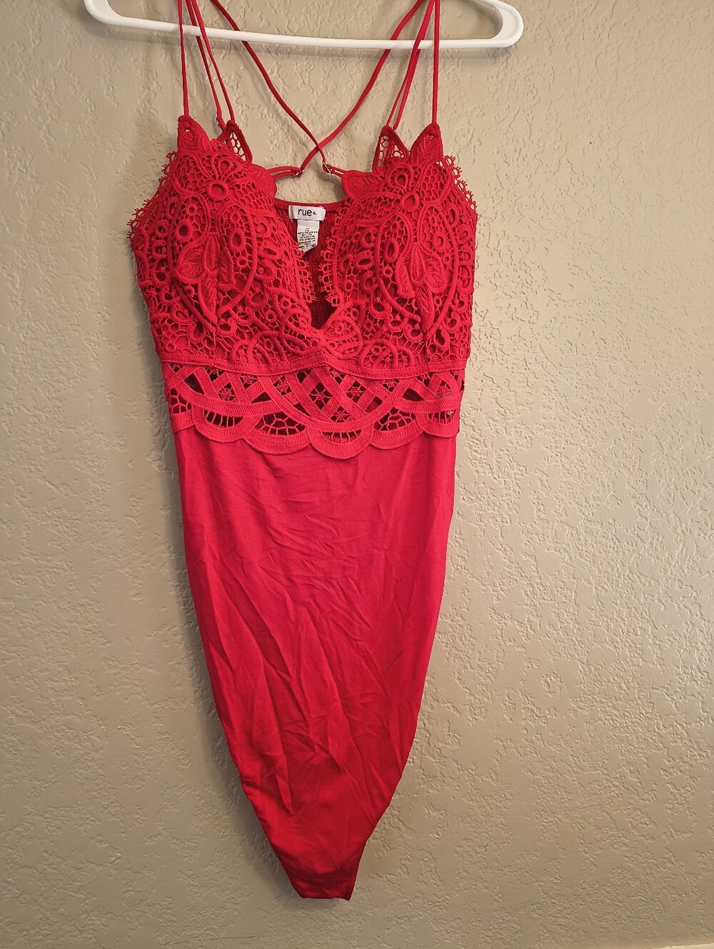 Rue21 Red Crochet Chest Adjustable Spaghetti Strap Sexy 1X Bodysuit